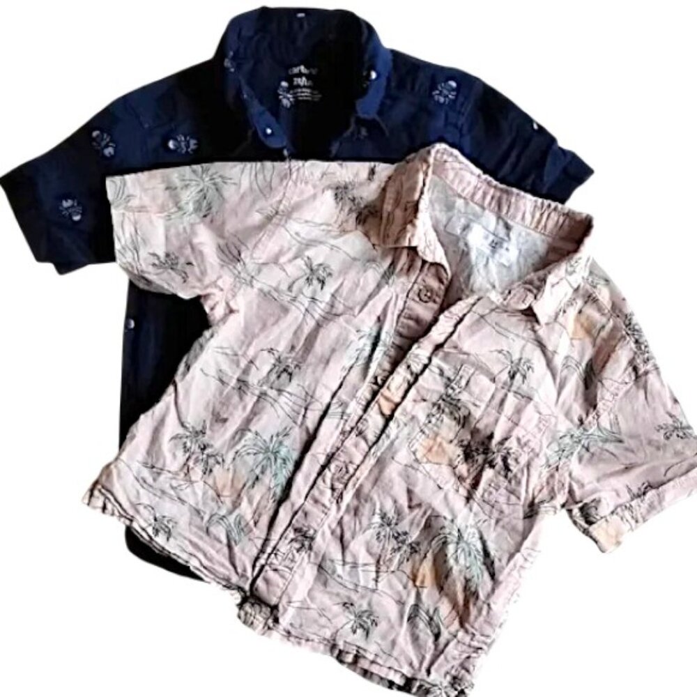 Two Zara Carter's 100% Cotton Button Down Shirt 2Y-3Y 2T Bugs Palm Trees